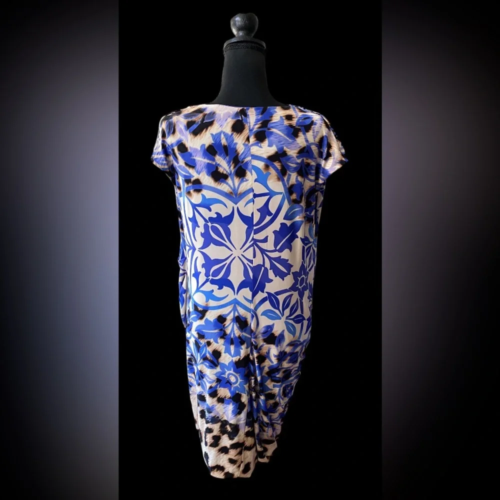 Nine West: Blue V Neck Mixed Animal and Floral Print Dress